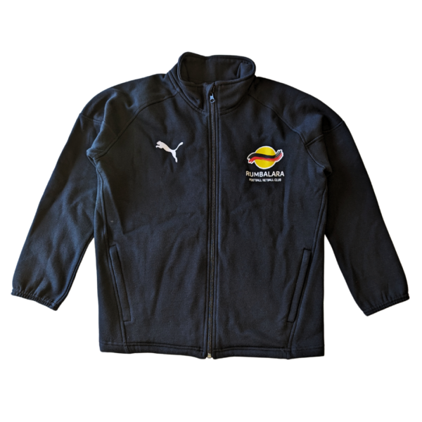 Black zip up jacket with logos
